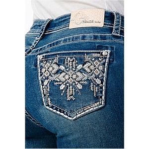 Grace in LA Women's Aztec Western Embroidered Stonewashed Bootcut Stretch Jeans